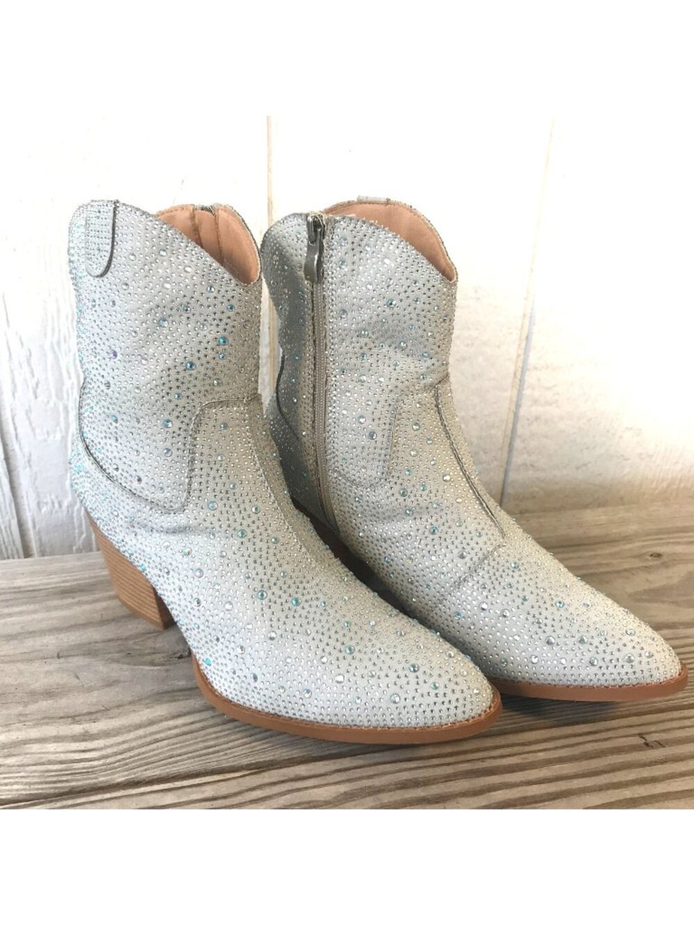 Rhinestone Womens Western Ankle Side Zip Boots US 10